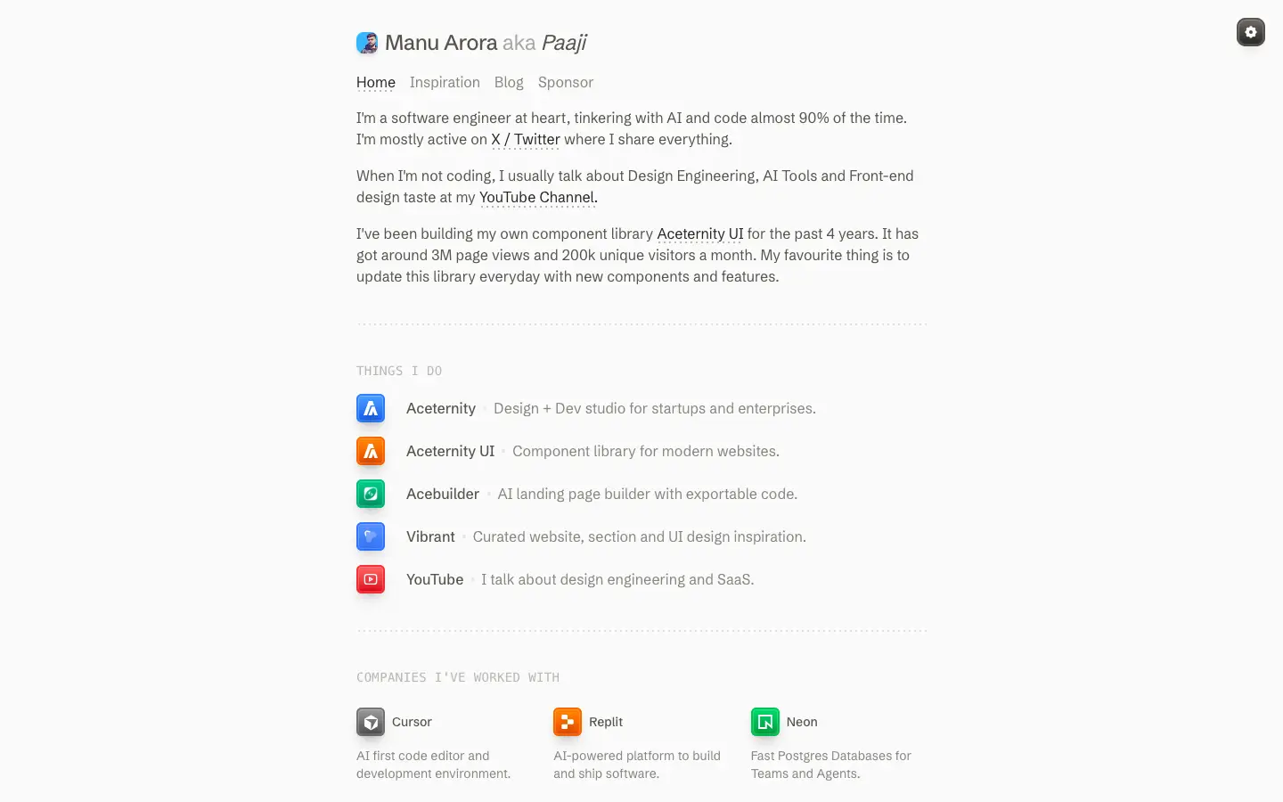 Screenshot of Manu Arora's website