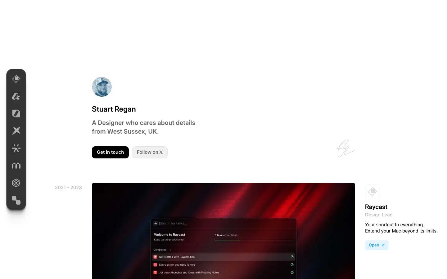 Screenshot of Stuart Regan's website