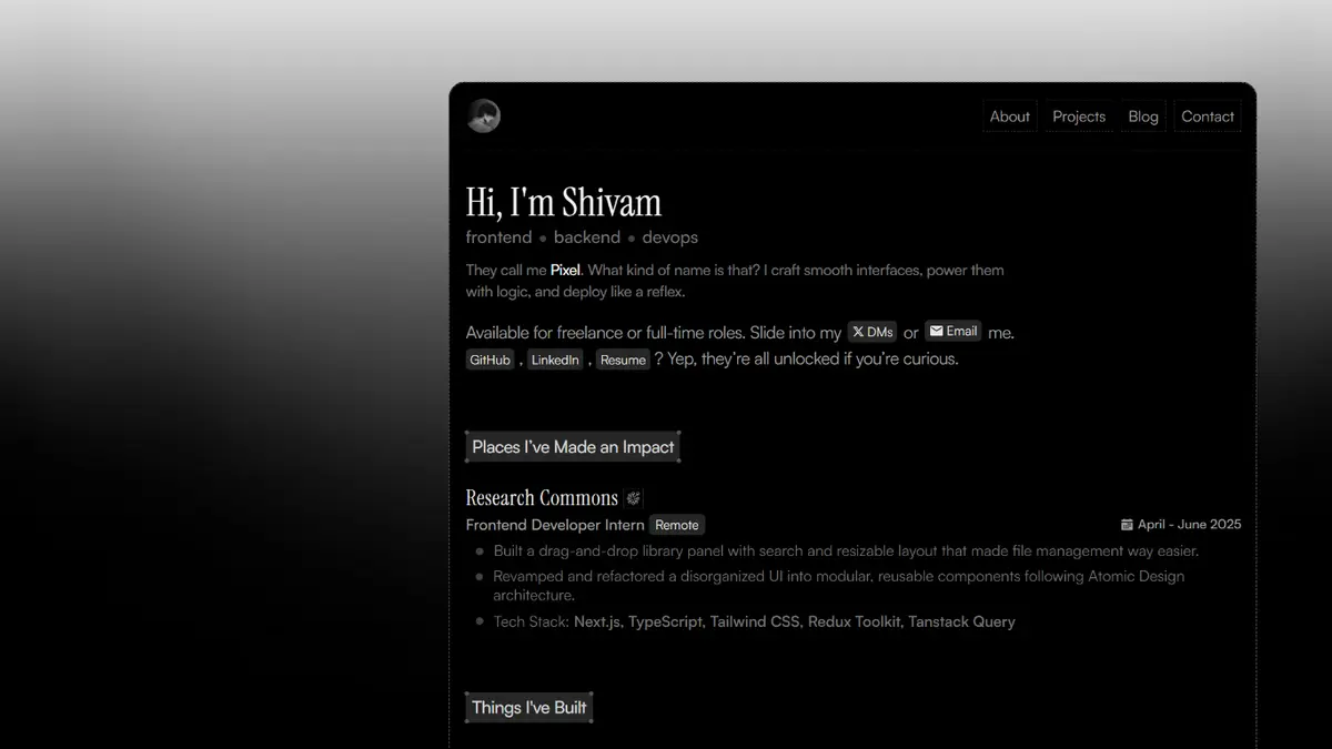 Preview of Shivam's website