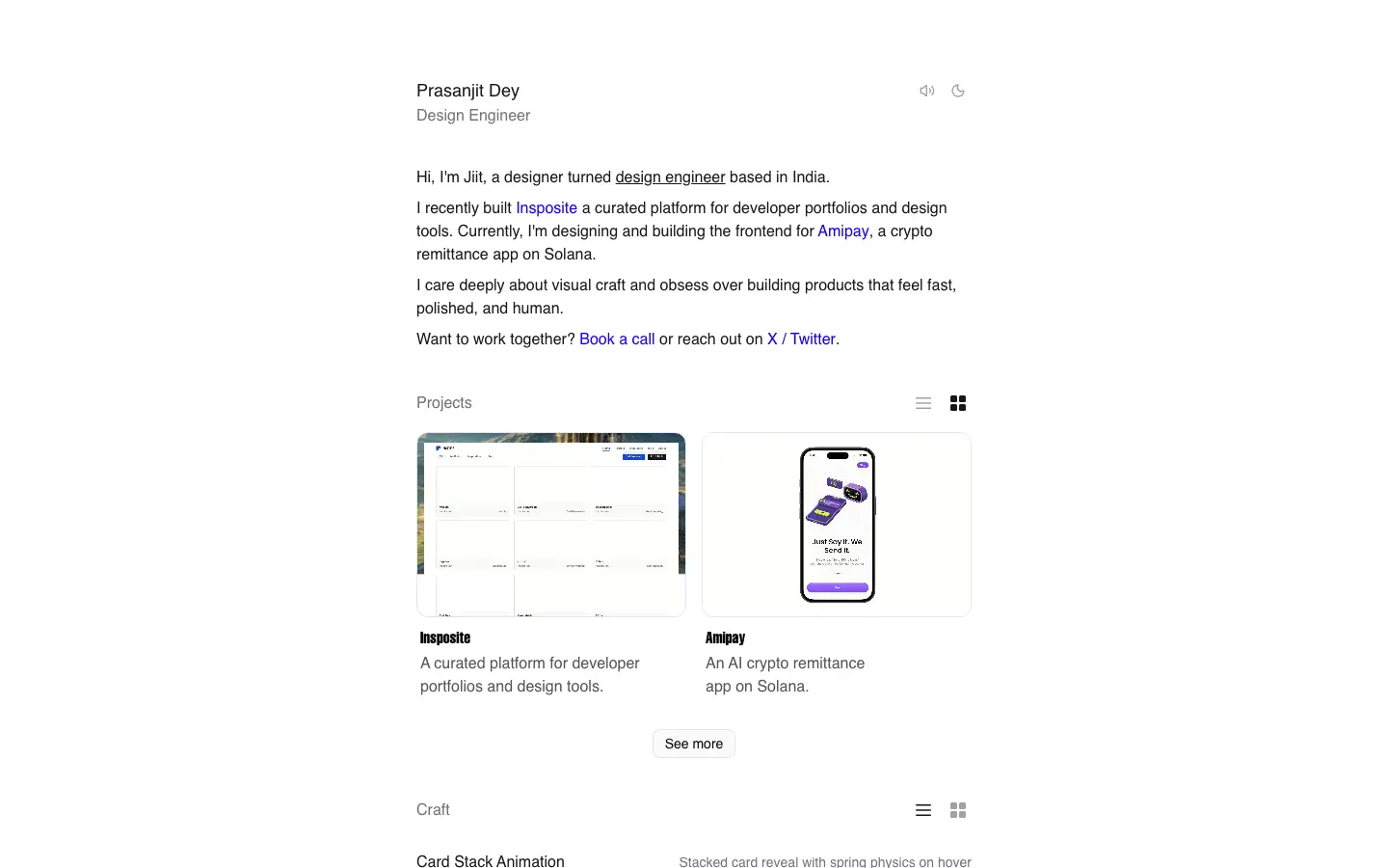 Screenshot of Prasanjit Dey's website
