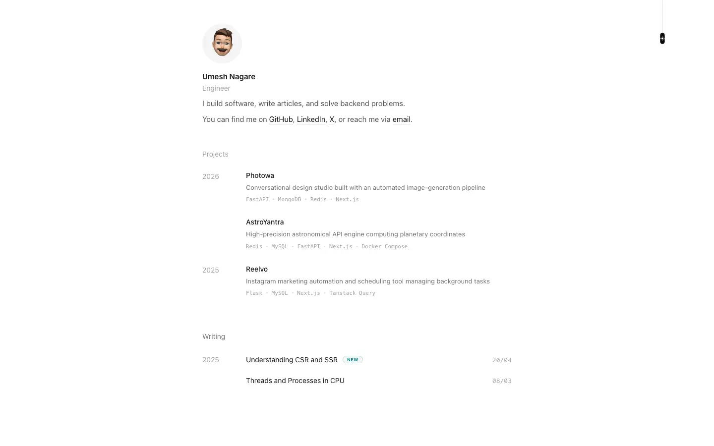 Screenshot of Umesh Nagare's website