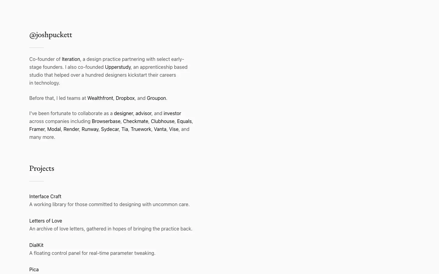 Screenshot of Josh Puckett's website