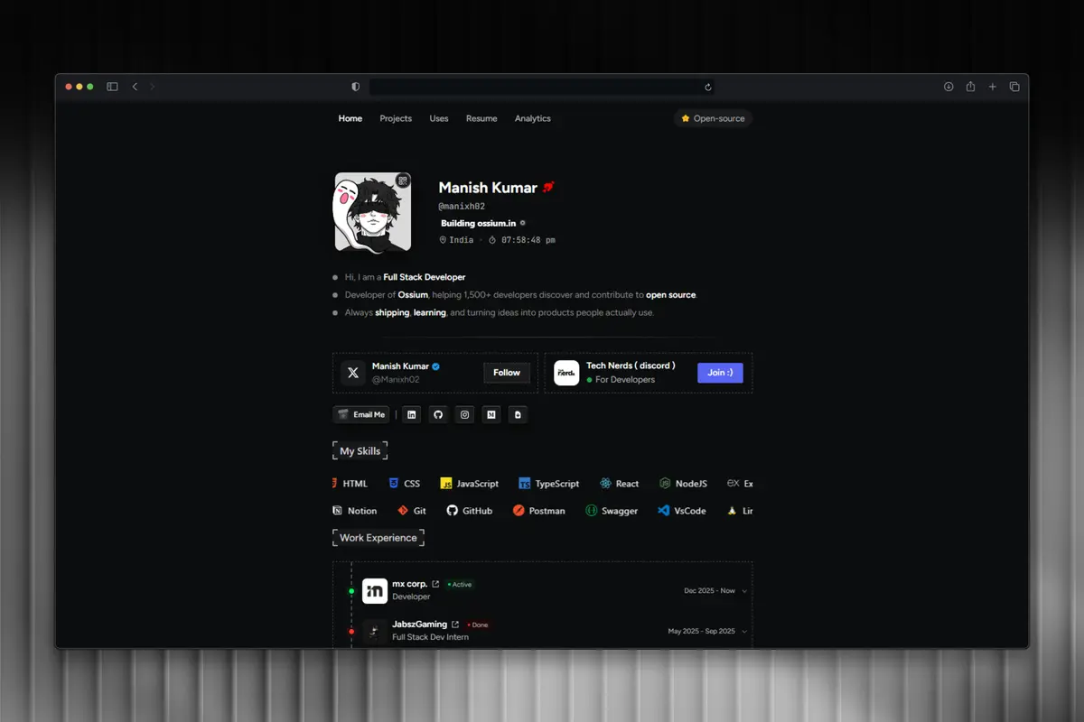 Preview of Manish Kumar's website