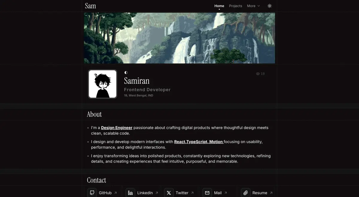 Preview of Sam's website