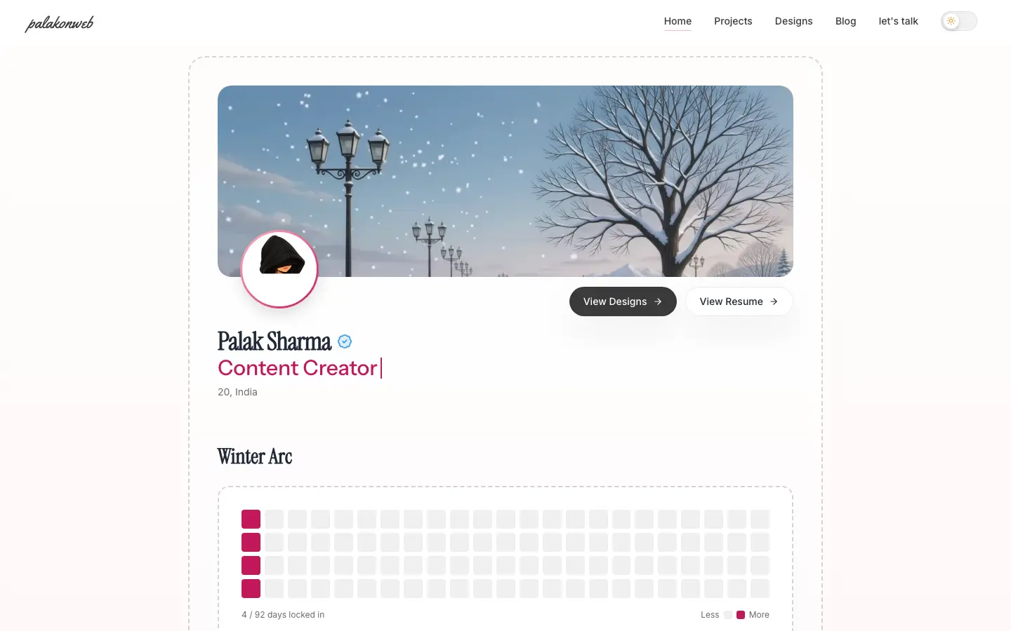Screenshot of Palak Sharma's website