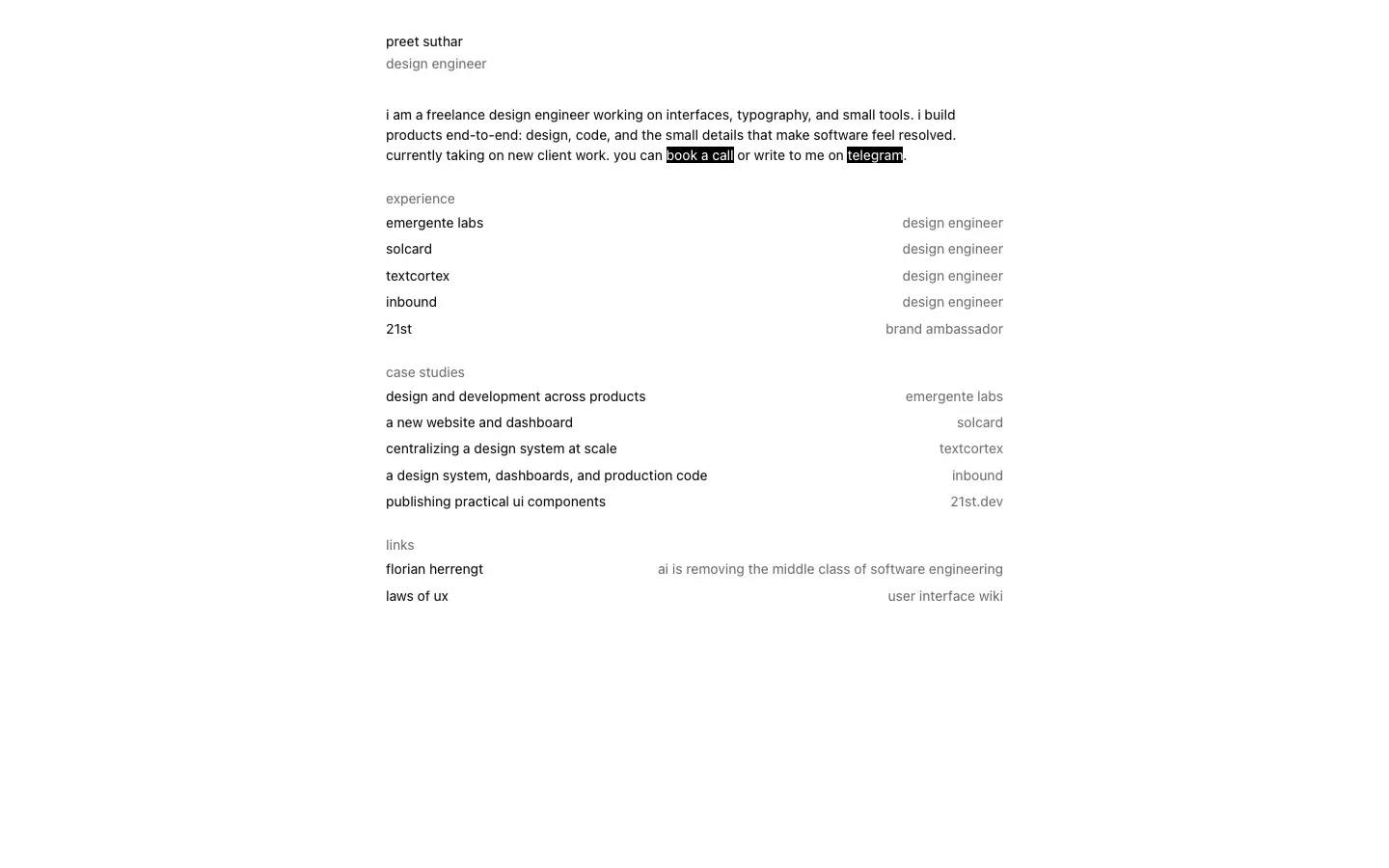 Screenshot of Preet Suthar's website
