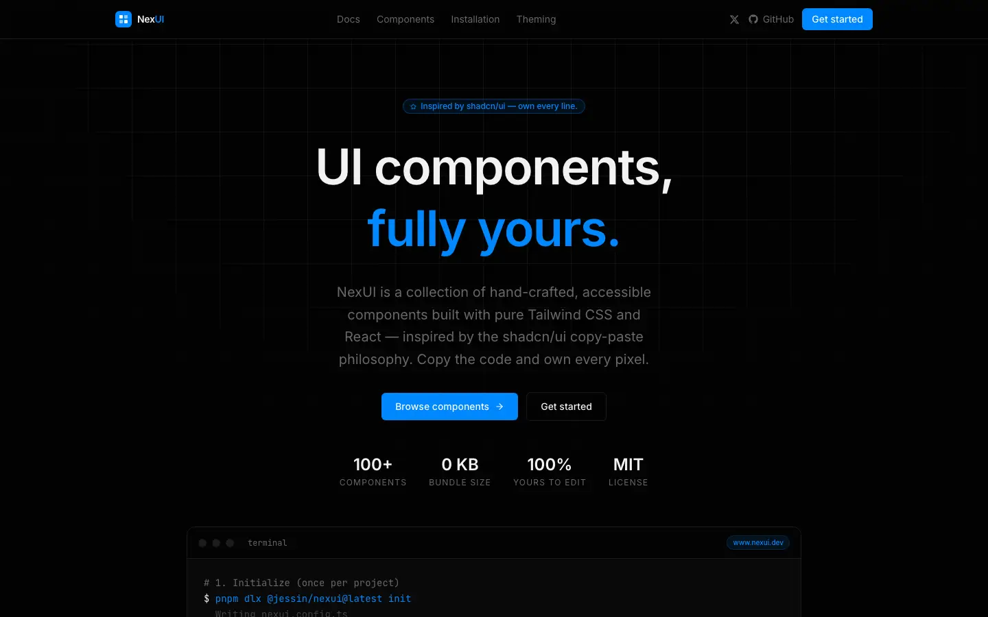 Screenshot of Nex UI