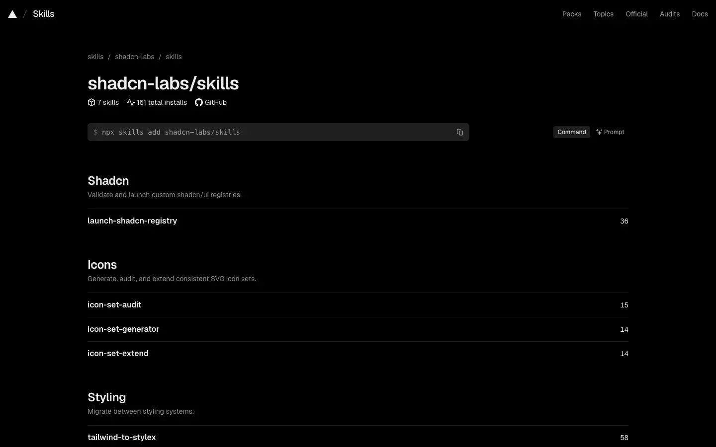 Screenshot of skills
