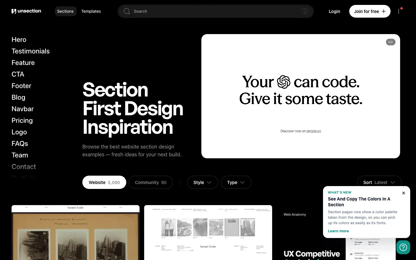 Screenshot of Unsection