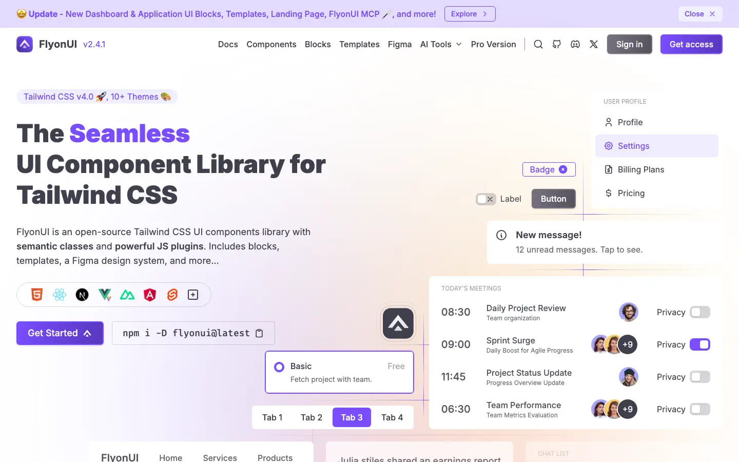 Screenshot of FlyonUI
