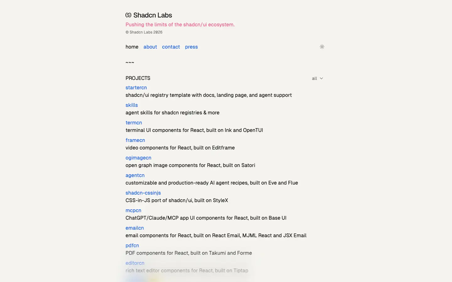 Screenshot of Shadcn Labs