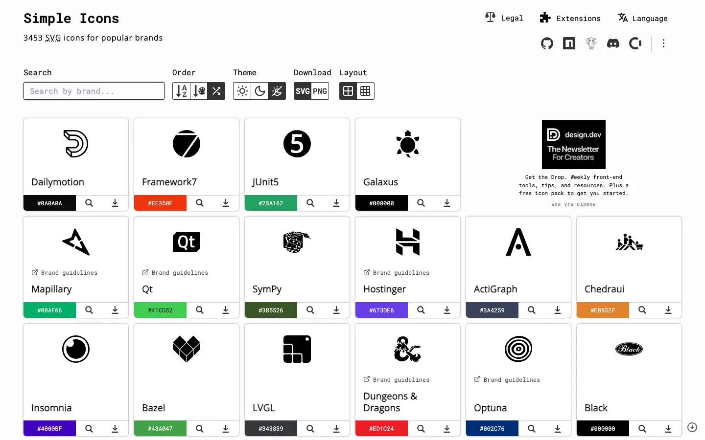 Screenshot of Simple Icons