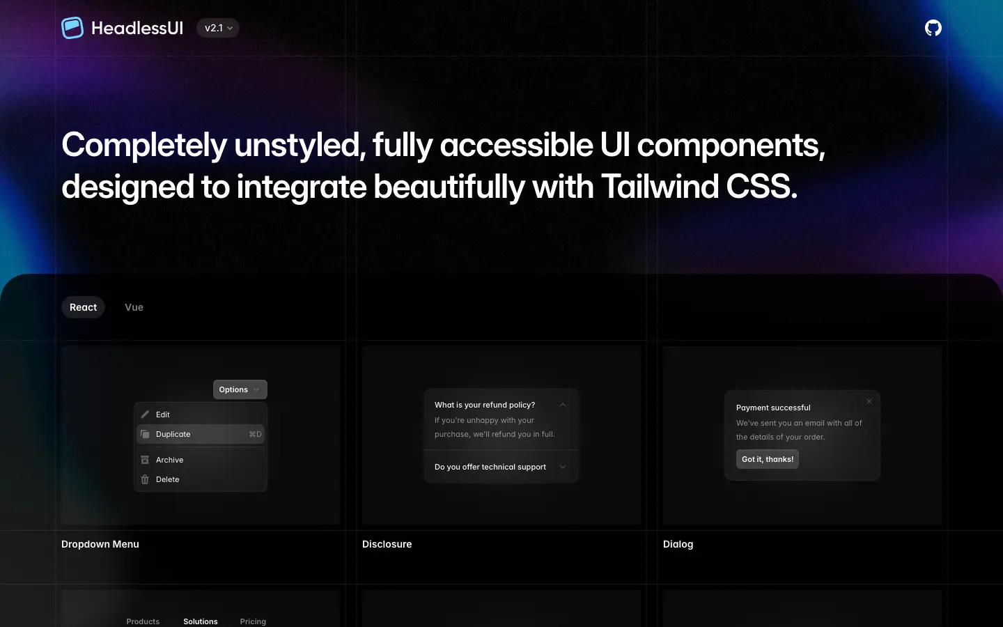 Screenshot of Headless UI