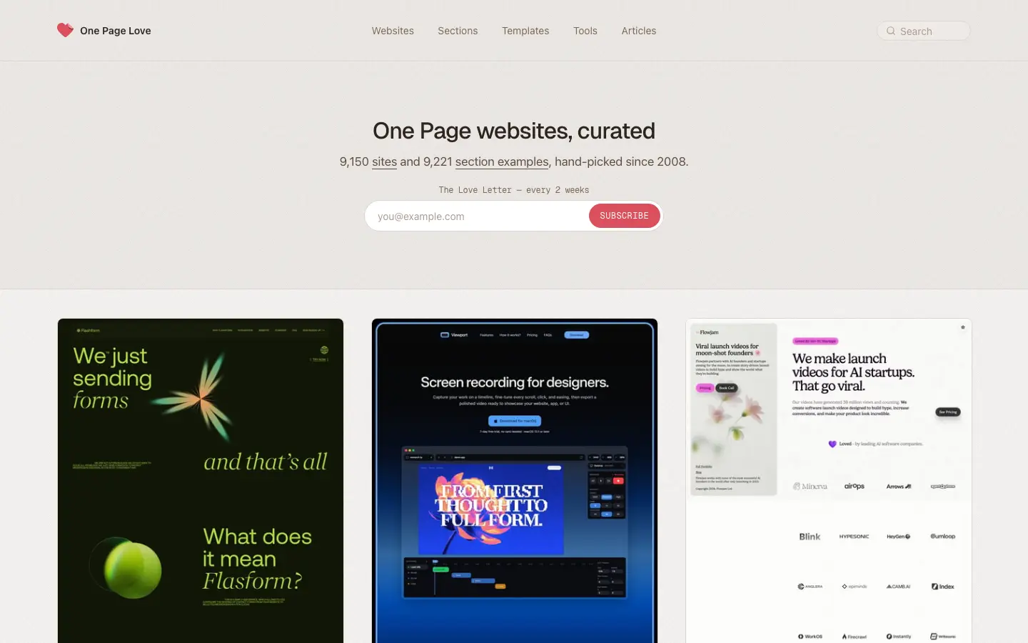 Screenshot of One Page Love