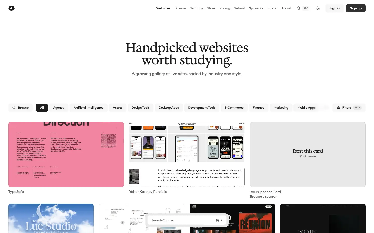 Screenshot of Curated Design